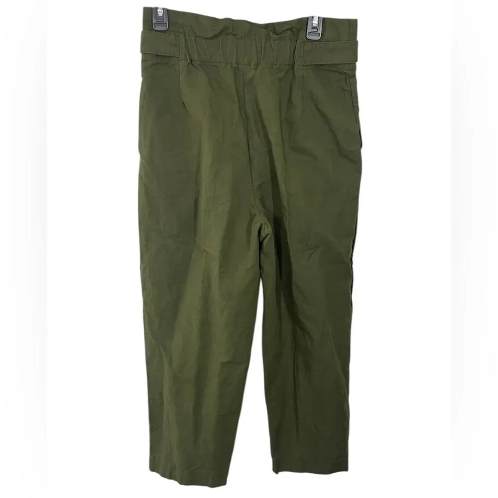 Zara Paperbag Waist Linen Blend Barrel Leg Pants Size MEDIUM Army‎ Olive Green